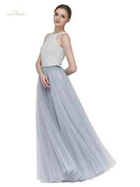 A-Line High Waisted Tulle Maxi Skirt Wedding Prom Evening Party